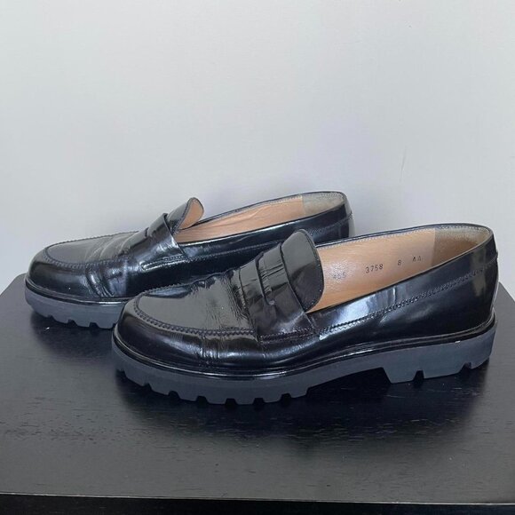 Walter Steiger black leather chunky lug sole loafers - Picture 2 of 6